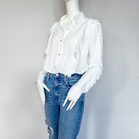 NWT | Massimo Dutti | White Button Down Blouse Ruffled Long Sleeves 6 - Picture 4 of 11